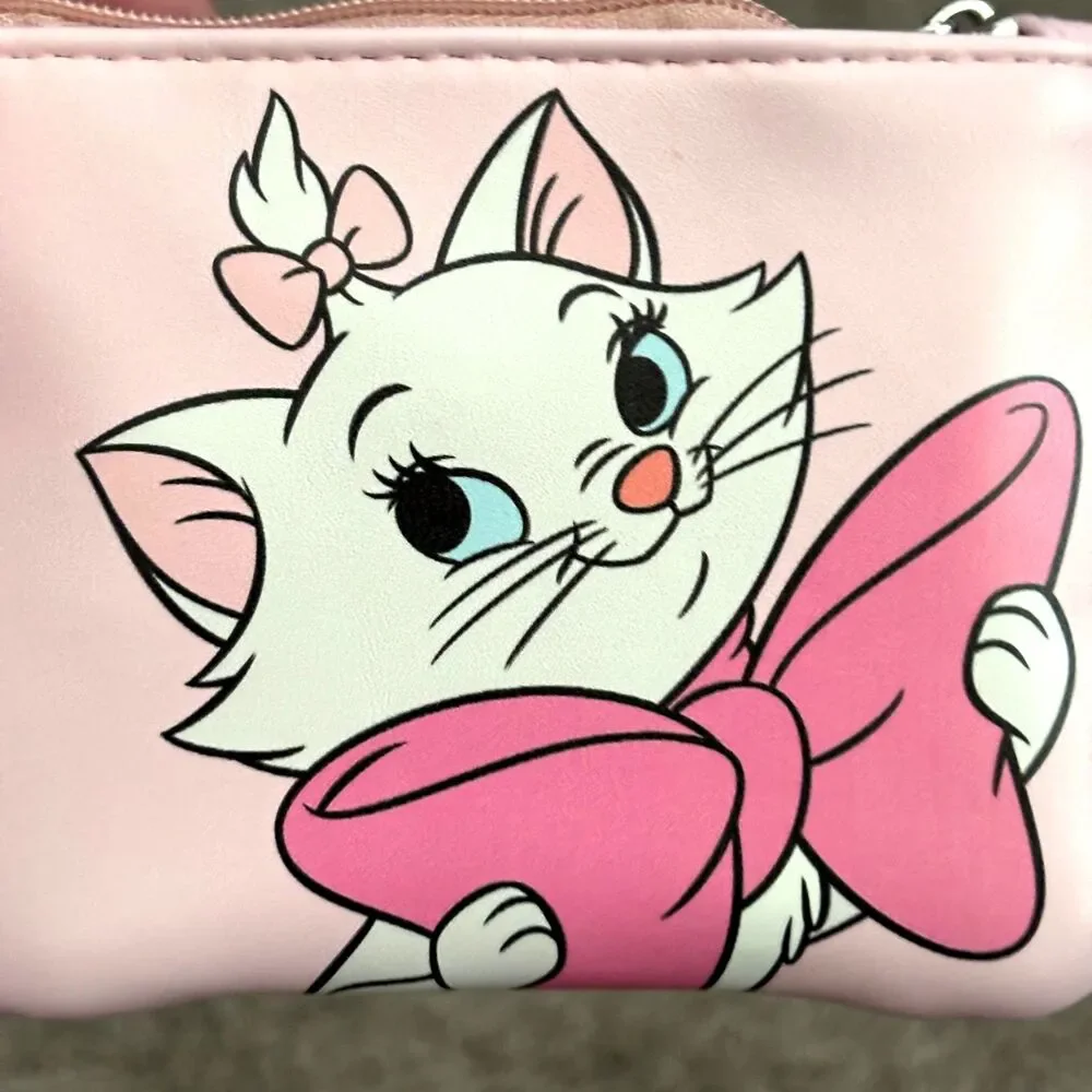 Disney Aristocats Marie Pink Zip Wallet Card Holder Eiffel Tower Keychain NWT